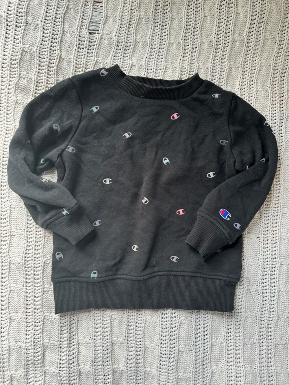 Champion Black Kids Sweatshirt with Multicolor Logo Prints